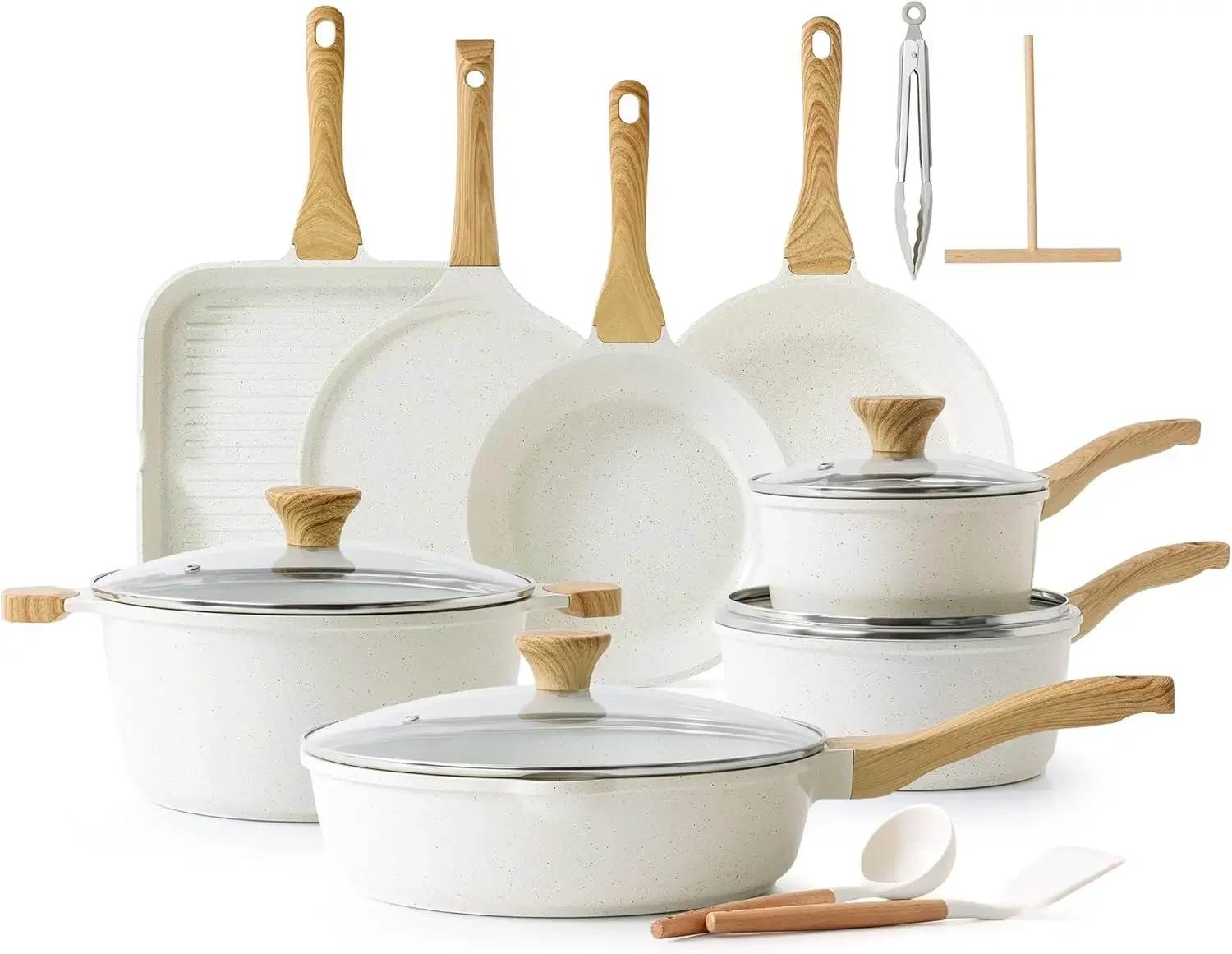 

Nonstick Ceramic Cookware Set 23-Piece, Healthy Pots and Pans Set, Non-toxic Kitchen Cooking Set with Stay-Cool Handles, Silicon