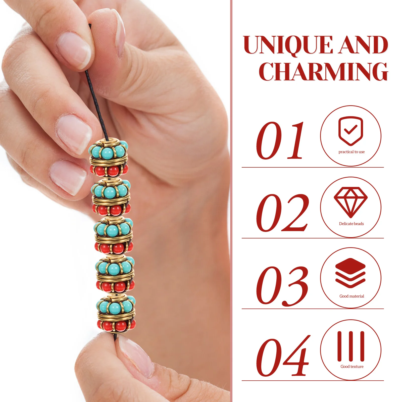 

5Pcs Ethnic Style Copper Spacer Beads DIY Bracelet Jewelry Making Supplies Small Smooth Metal Beads for Handmade Accessories