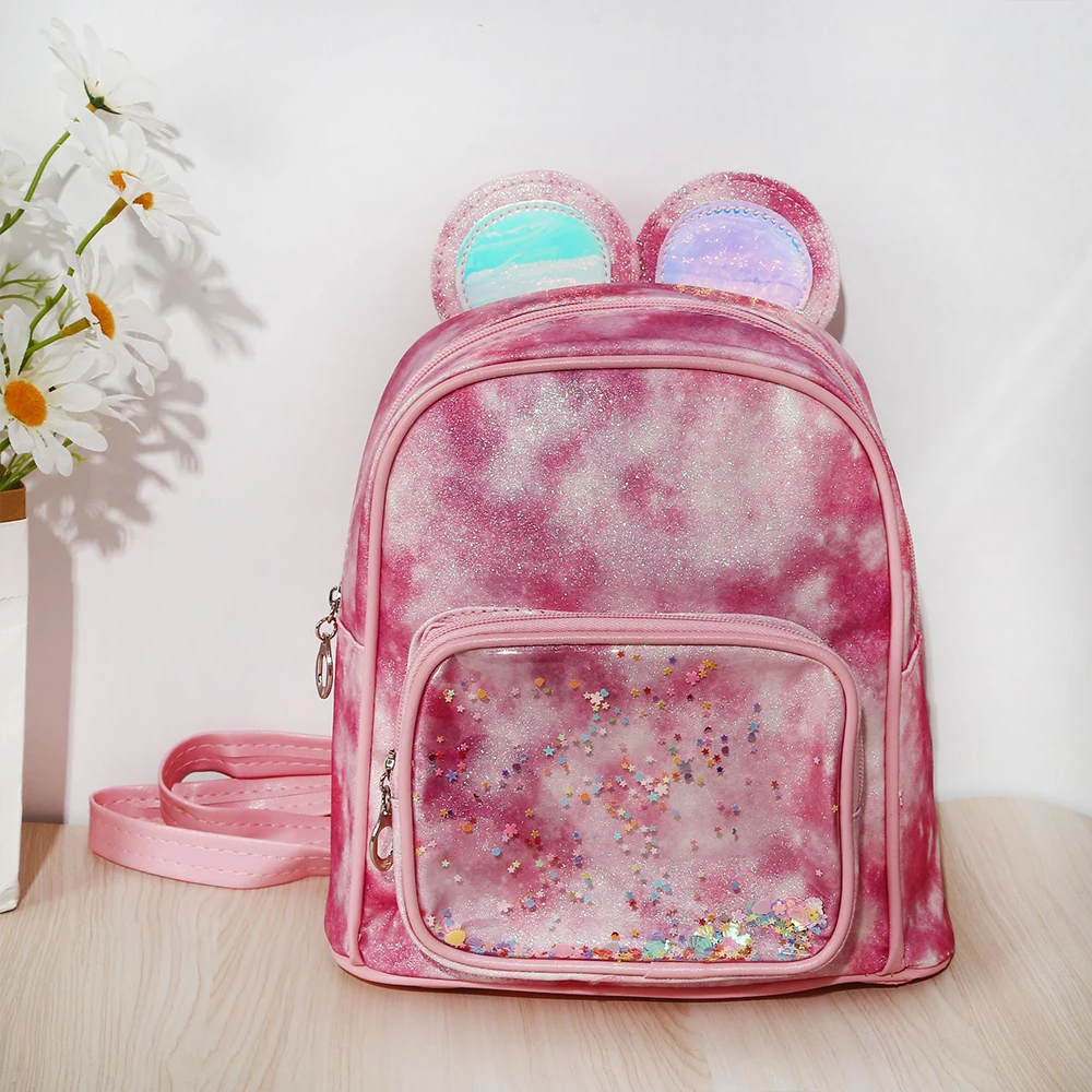 Customized Name Gradient Starry Sky Large Capacity Backpack Student Cartoon Mouse Ear Quicksand Backpack Embroidered Casual Bag