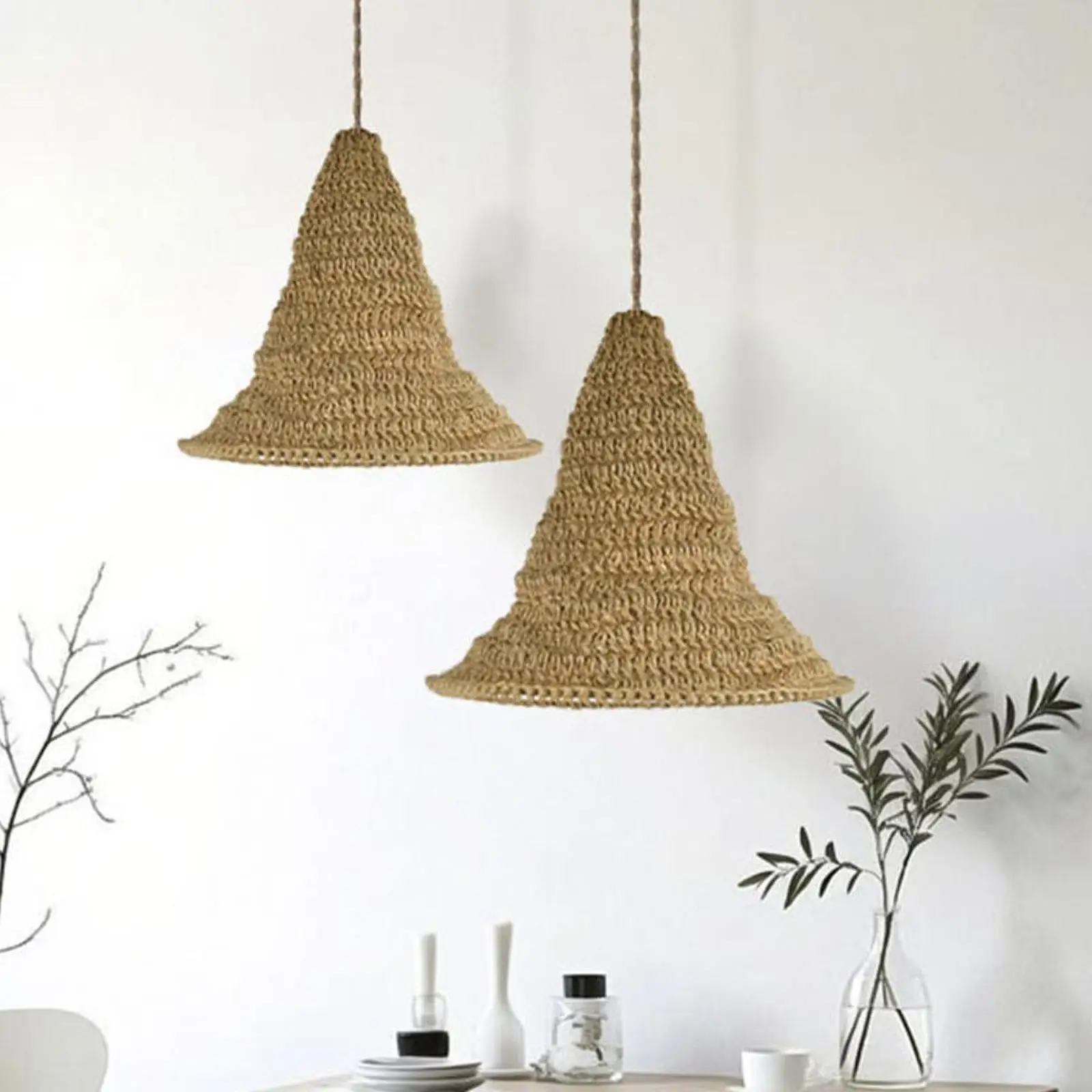 

Braided Rope Pendant Light Shade Ceiling Light Cover Lampshade Hanging Lightshade for Restaurant Kitchen Bedroom Living Room