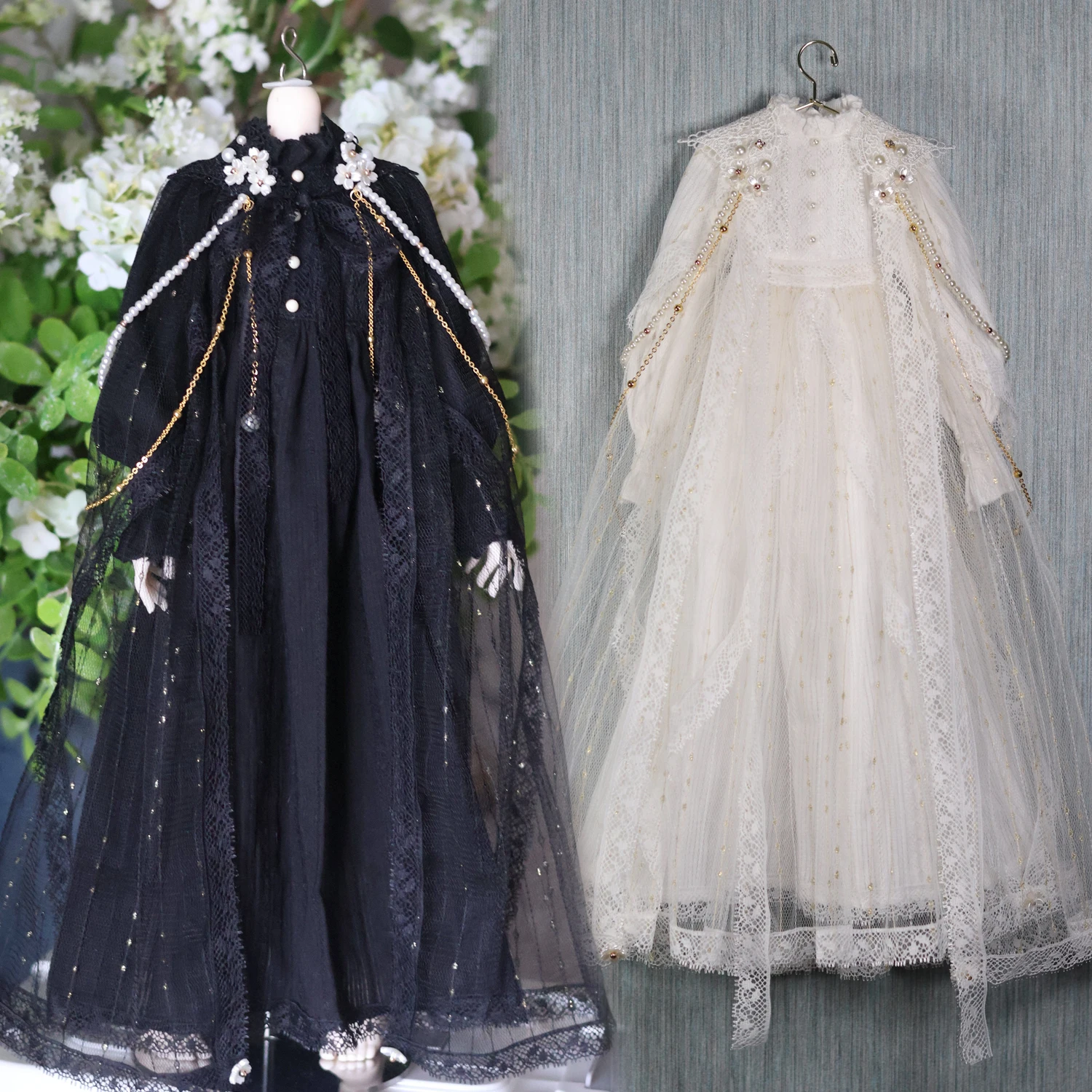 BJD Doll Clothes 1/6 1/5 1/4 1/3 Black/White Fairy Lace skirt MSD MDD Queen Coronation Dress SDGR ID75 Wedding Dress accessories