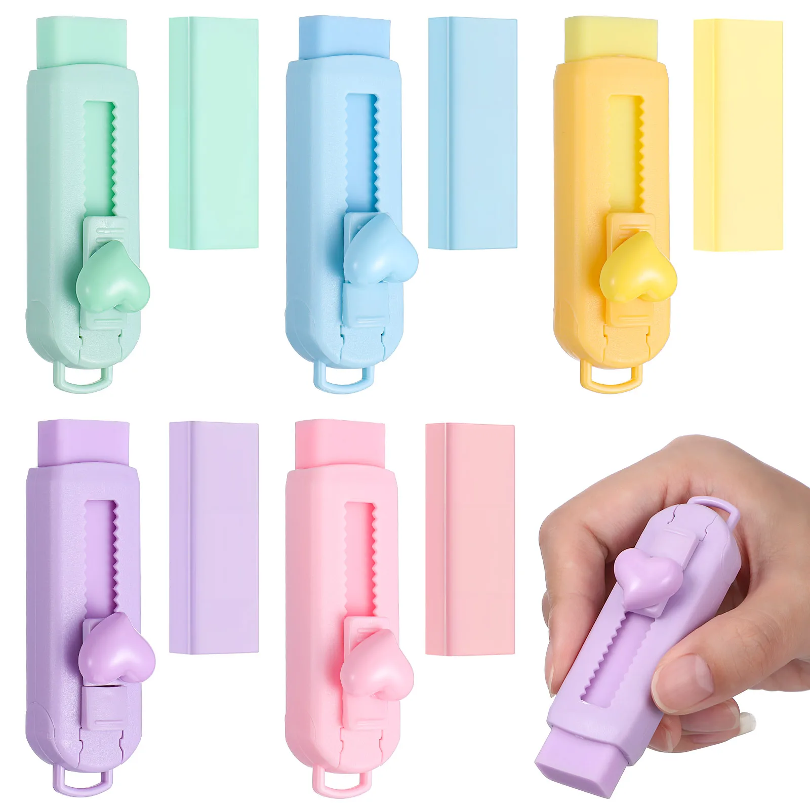 

5 Retractable Pencil Erasers Cute Colors Fast Erasing Comfortable Grip School Office Supplies Rubber Erasers For Drawing Student