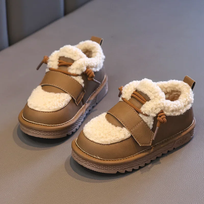 

New Winter Kids Cotton Shoes Girls Baby Plush Thickened Warm Outdoor Plush Shoes Toddlers Fashion Non-slip Casual Children Shoes