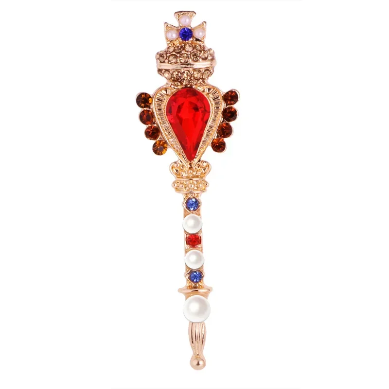 New Fashion Retro Crown Cross Red Rhinestone Pins and Brooches Little Wand Lapel Pin Brooch Shirt Men Clothing Accessories