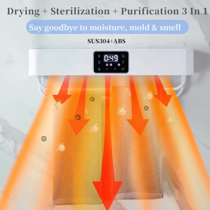 Inteligente banheiro toalheiro elétrico, banho inteligente, aquecedor toalheiro, montado na parede, desinfecção