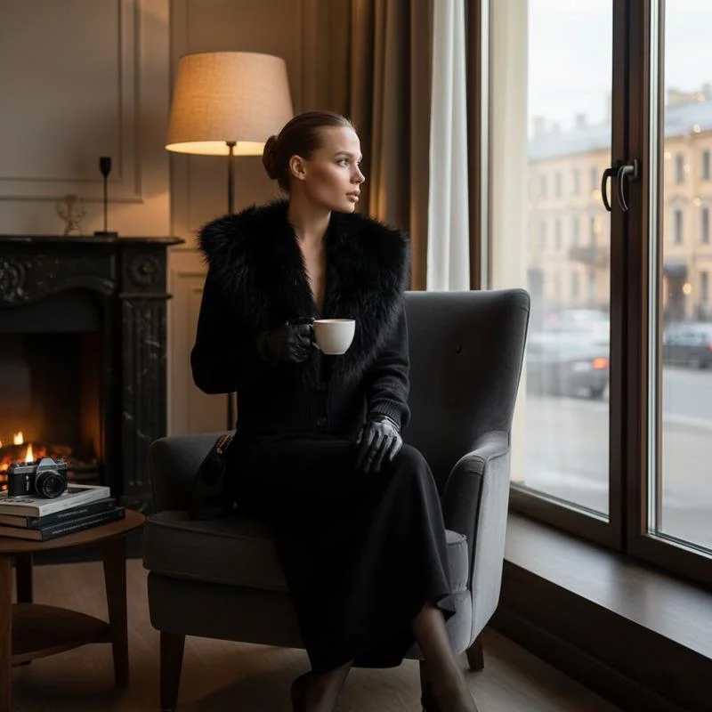 

Chic Women’s Faux Fur Coat With Long Sleeve Slim Fit Design Collared Neck Winter High-Street Elegant Outerwear Casual Occasions