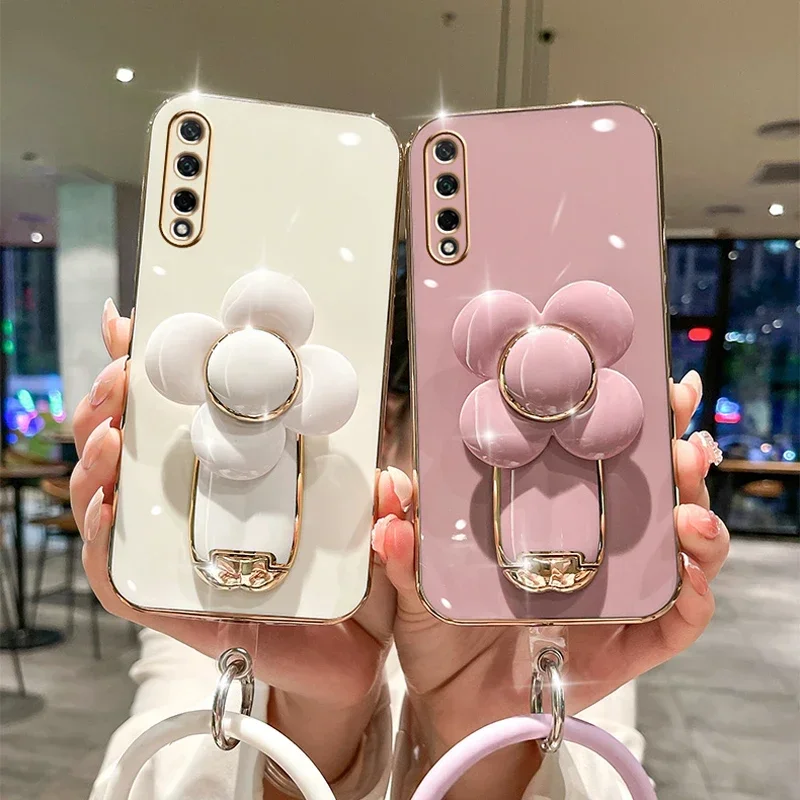 Flower Rotating Stand Case For Huawei Y9S Y9A Y7A Y7P P30 Lite P40 P20 Pro P50 Mate 20 20x New Advanced Plating Cover