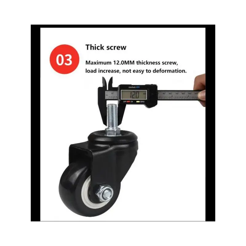 4pcs 2 Inch Swivel Caster M8/M10/M12 Screw 60 Extended Screw Brake Polyurethane Double Bearing Universal Wheel