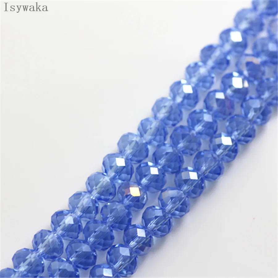 Isywaka Light blue ab Color  6*8mm 65pcs Rondelle  Austria faceted Crystal Glass Bead Loose Spacer Round Bead for Jewelry Making