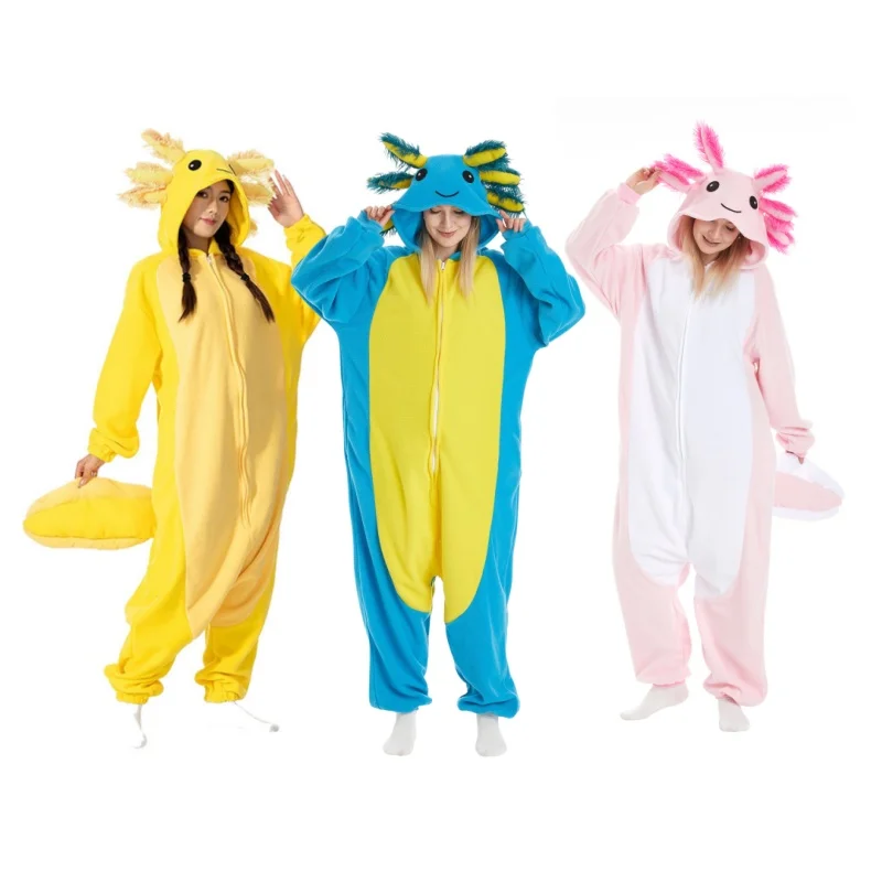 

Adult Animal Jumpsuit Axolotl Cosplay Costume One-piece Pajamas for Men Women Anime Birthday Party Role Play Kigurumi Homewear