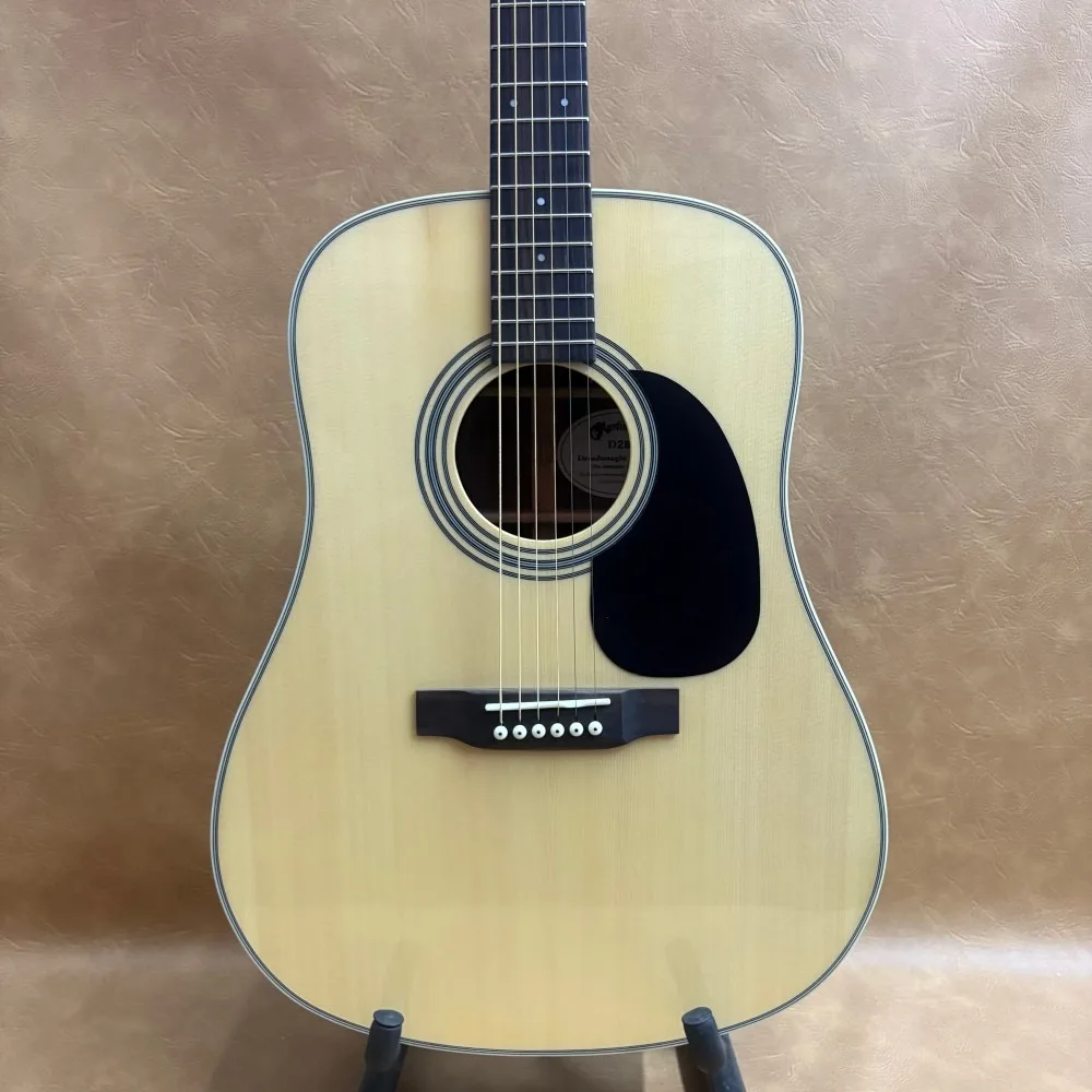 Natural Solid Wood 41-inch 6-String D-28 Acoustic Guitar with Solid Spruce Top Rounded Body Stable Resonance Durable Ideal for Beginners and Intermediate Players