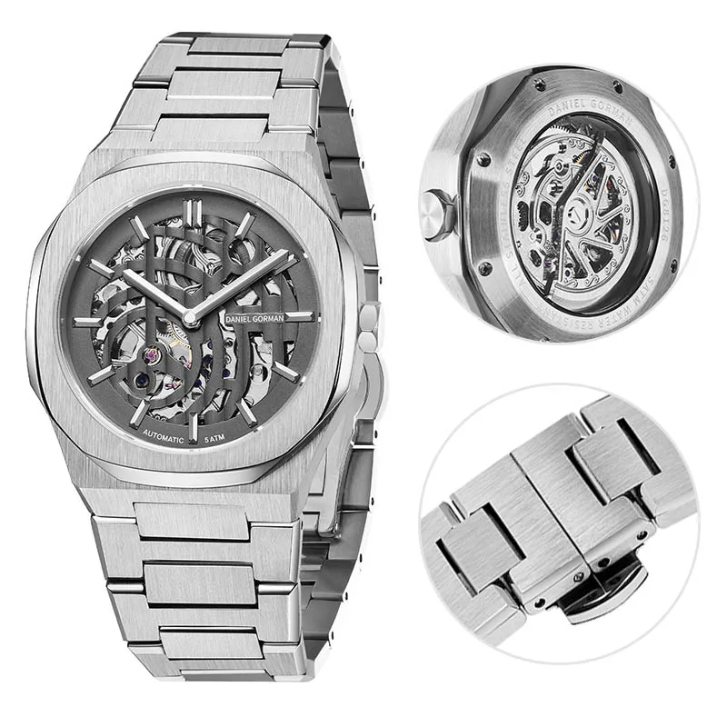 

DANIEL GORMAN Octagon Skeleton Mechanical Watch Men's 50M Waterproof Luminous Automatic Wristwatch Stainless Steel Sports Clock