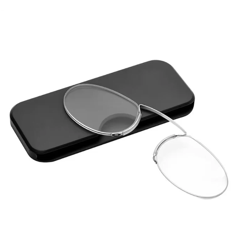 Nose Clip Reading Glasses, Stainless Steel Frame, Tac Lens, Lightweight, No-Lens Leg Design, Easy To Carry, Ideal For Cell Phone