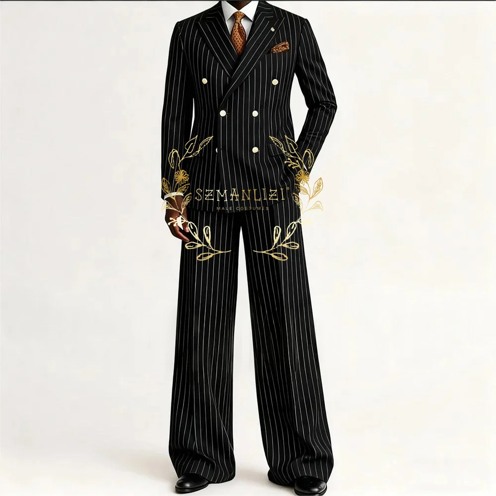 Costume rayé bleu marine pour hommes, Slim, smoking de marié de mariage, costumes pour hommes, Costu