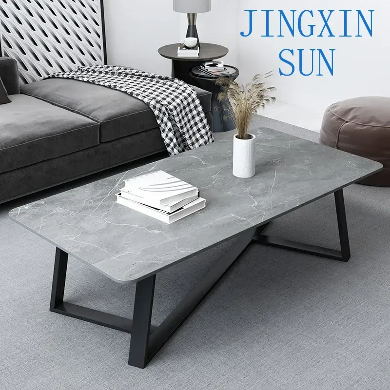 Office Coffee Table with Luxury Rock Slab, Marble Simple Rectangular Edge, Multiple Colors Available Support Customization