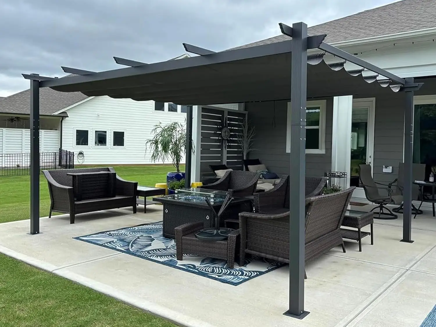 Outdoor Pergola 12' X 16' Retractable Canopy Aluminum, Gray, Customized