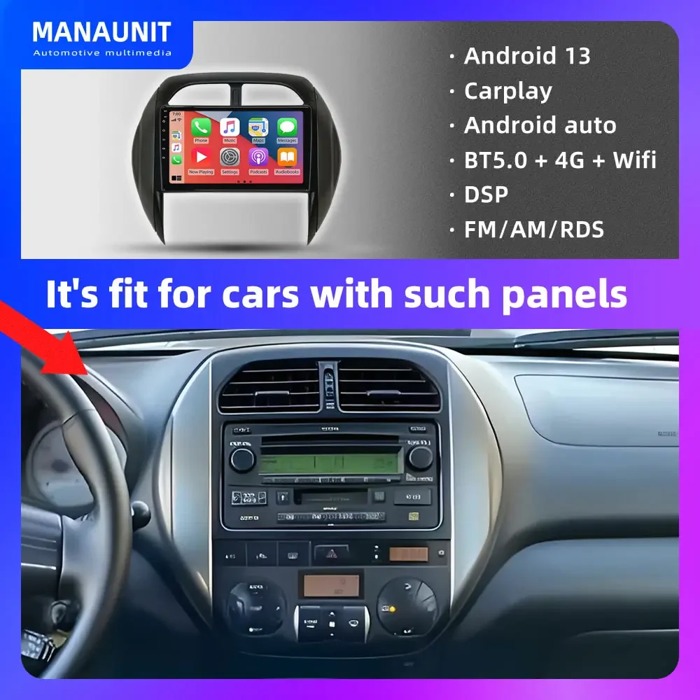 Car Multimedia Player for Toyota RAV4 2003-2005,Carplay,Android Auto,Radio,Video,Navigation,GPS,DVD,Stereo,Head Unit,BT DVR ADAS