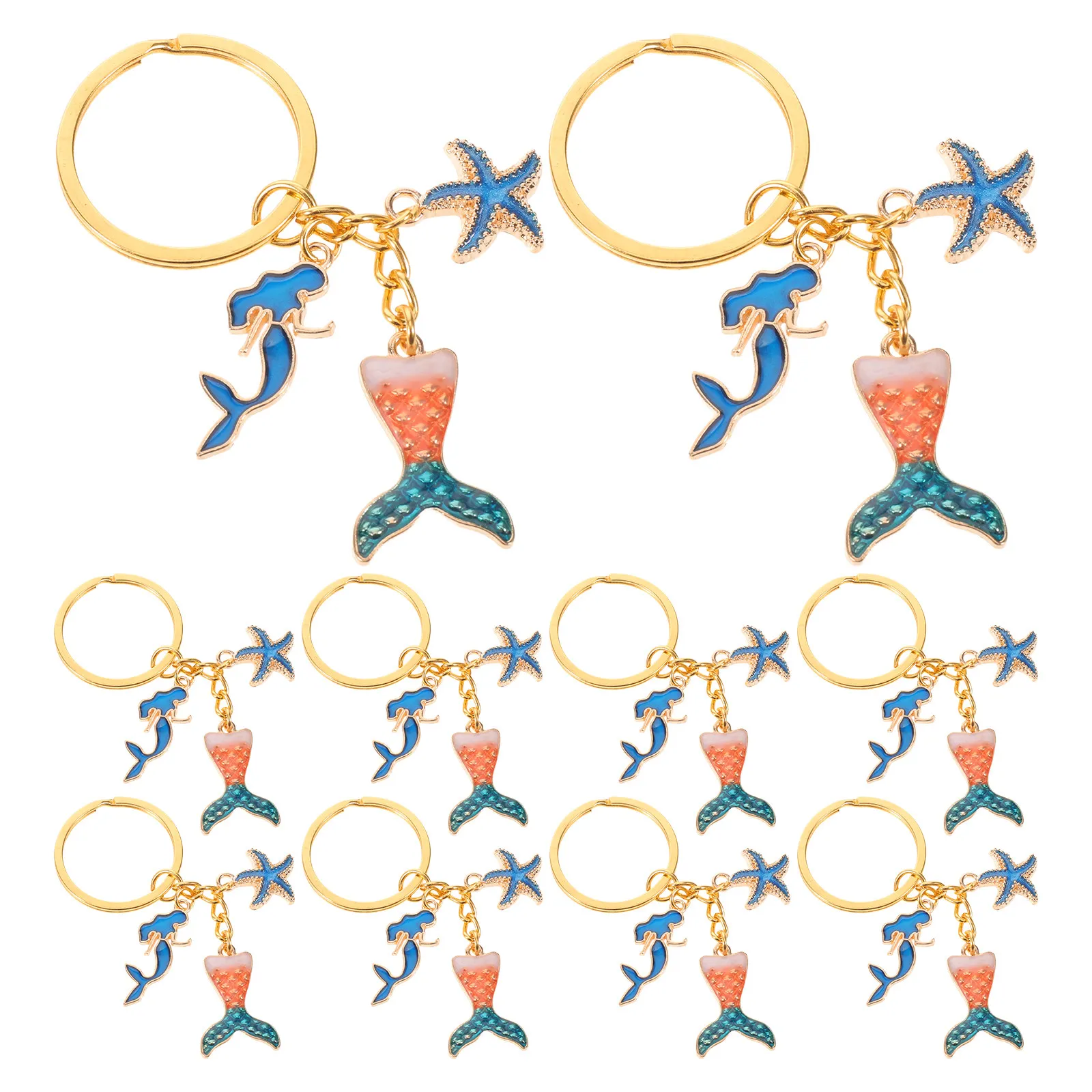 10Pcs Mermaid Charm Keychain Ocean Animal Metal Sea Star Bag Charm Party Favor Keyring for Women