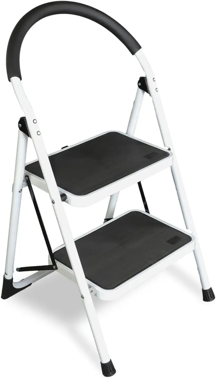 

2 Step Ladder, Folding Lightweight Step Stool With Wide Anti-Slip Pedal For Home, Office, Kitchen And Garage, 400 Lbs Acity