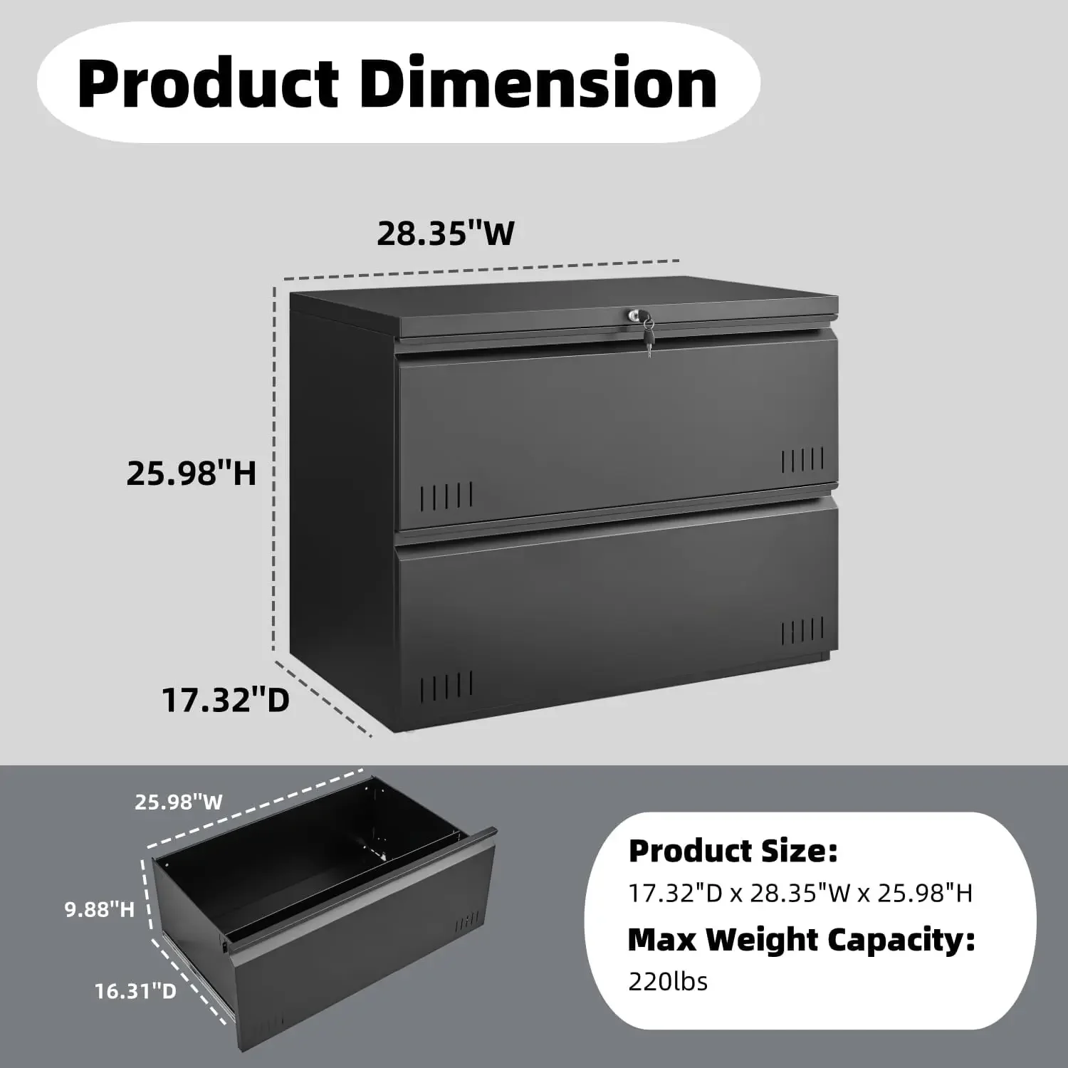 [Spedizione gratuita! ]Schedario a 2 cassetti, schedario per ufficio domestico, supporto per stampante, schedario con serratura, cabina di archiviazione laterale