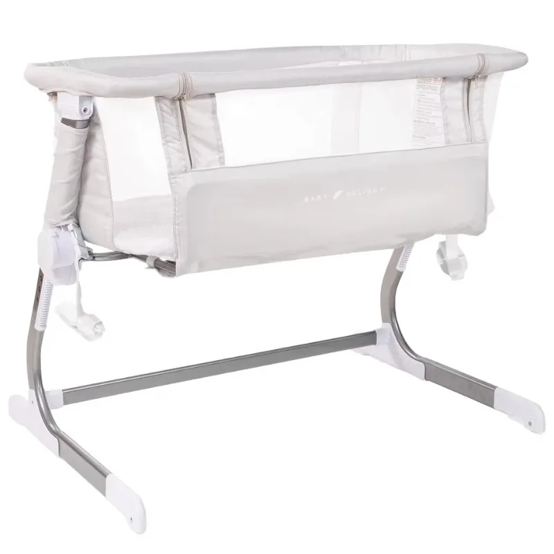 Happy Baby My Dream Home Cradle Foldable Metal Bedside Sleeper 6 Position Height Adjustable Modern Driftwood Crib
