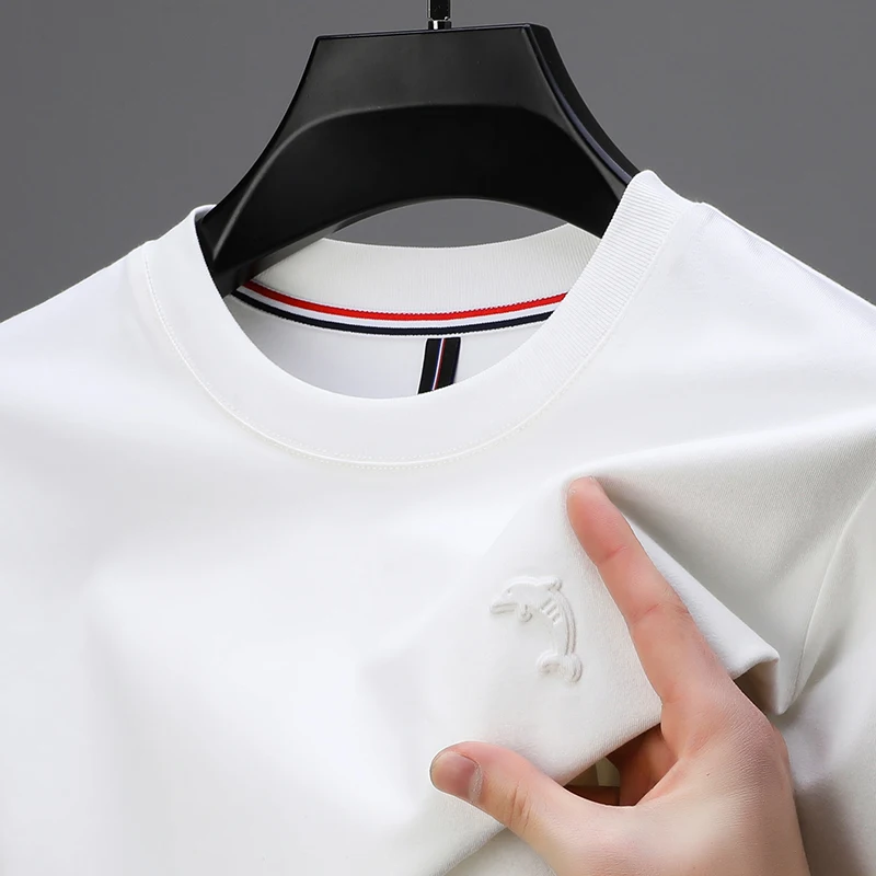 

Мужская высококачественная футболка с длинными рукавами и круглым вырезом в корейском стиле, осенний сезон, новый дизайн, модная повседневная мужская футболка с логотипом рыбы