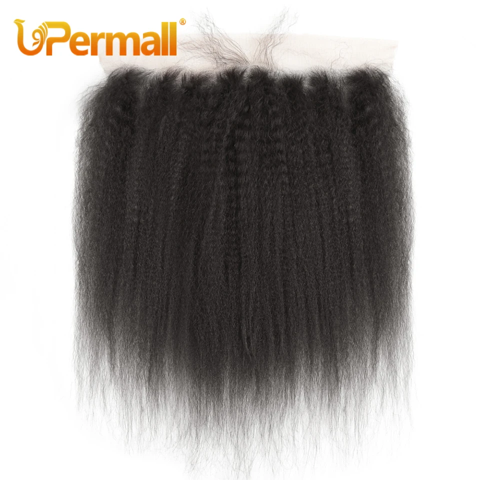 Upermall 2/3/4 Kinky Straight Human Hair Bundles With Frontal Transparent 30Inch Brazilian Yaki Weave and 13x4 Lace Closure Soft