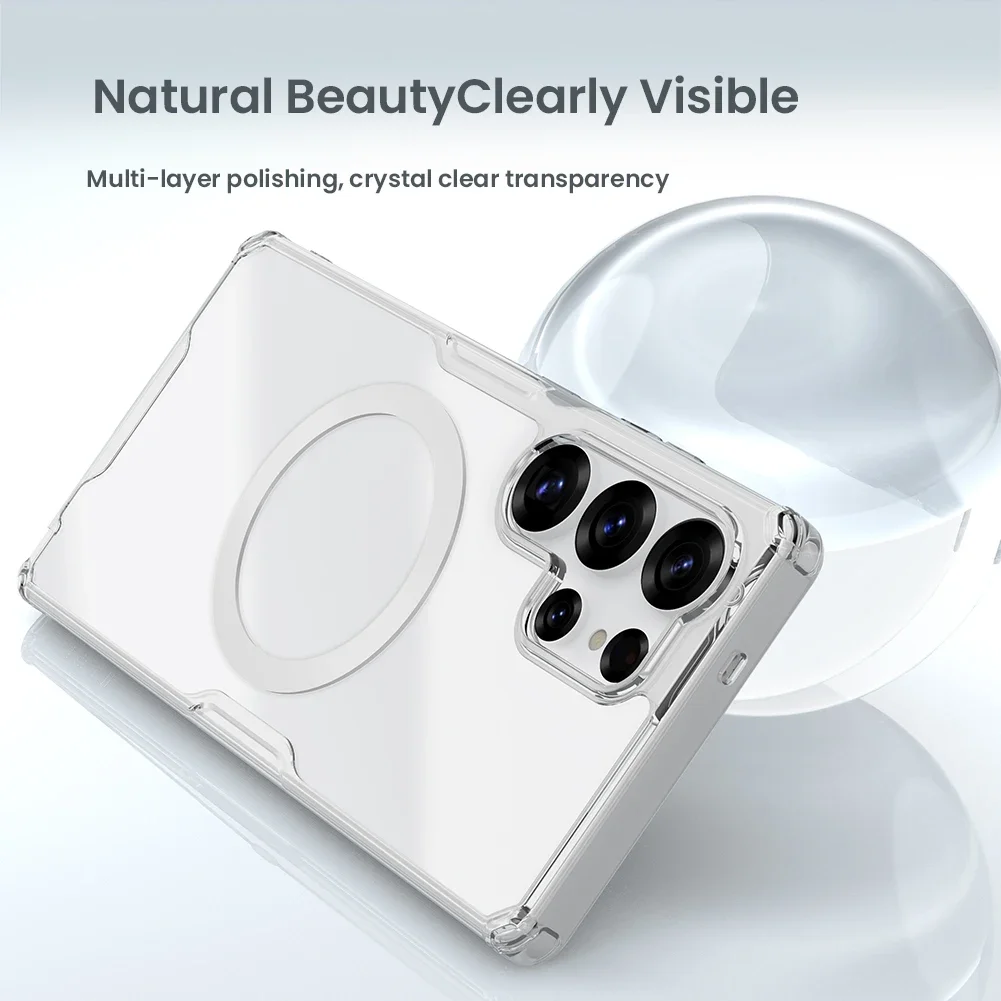 Etui magnetyczne Nillkin do Samsung Galaxy S25 Ultra S25 Plus S24 Ultra 5G, naturalne TPU, kompatybilne z ładowaniem bezprzewodowym, ramka ochronna na tył. — zdjęcie produktu 5