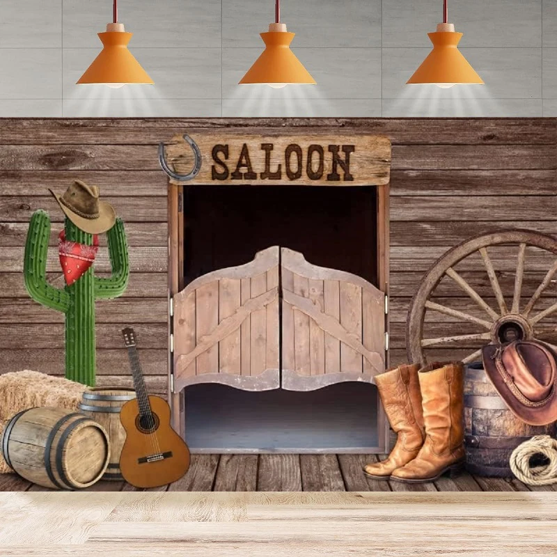 

Ковбойский фон для фотосъемки в деревенском стиле, деревянный сарай, дверь салона, дикий западный фон для детского душа, день рождения, вечеринка, фон, настенный баннер