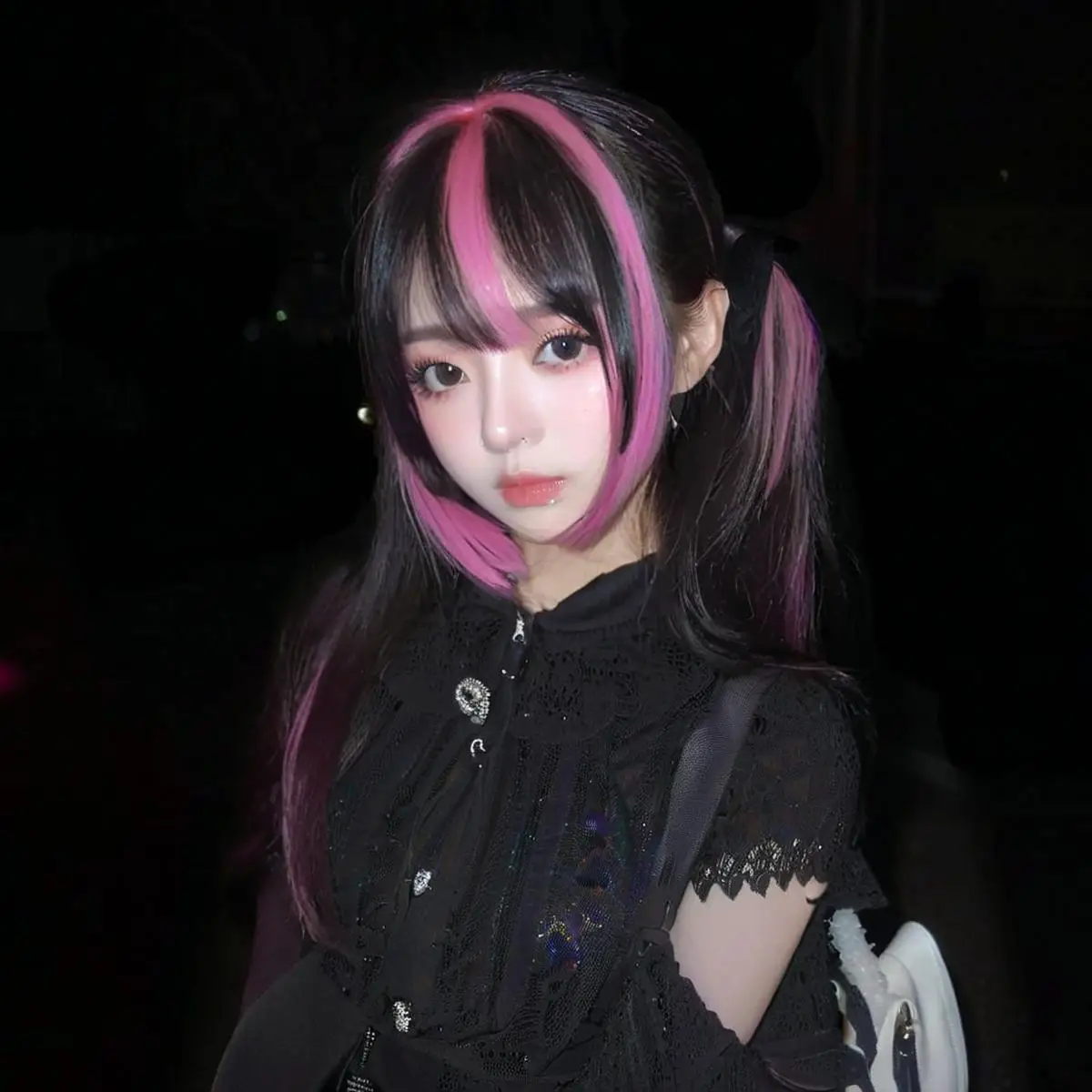 Gothic Twin Tails Wig - Dark Pink Ombre Full Headpiece, Ready-to-Wear Cosplay Hair, Emo Scene Style with Air Bangs