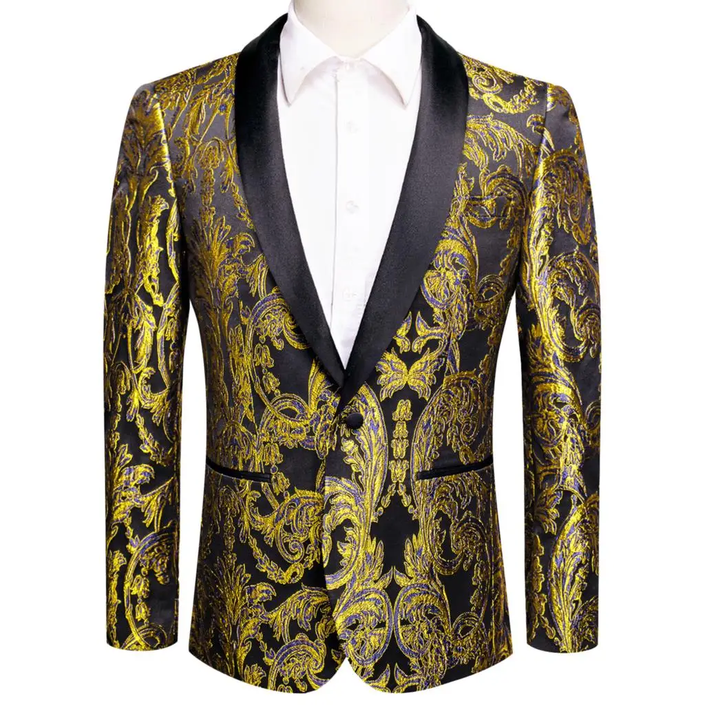 

Hi-Tie Yellow Purple Black Jacquard Floral Mens Suit Shawl Collar Tuxedo Blazers Jacket Coat Groom Dress For Wedding Business