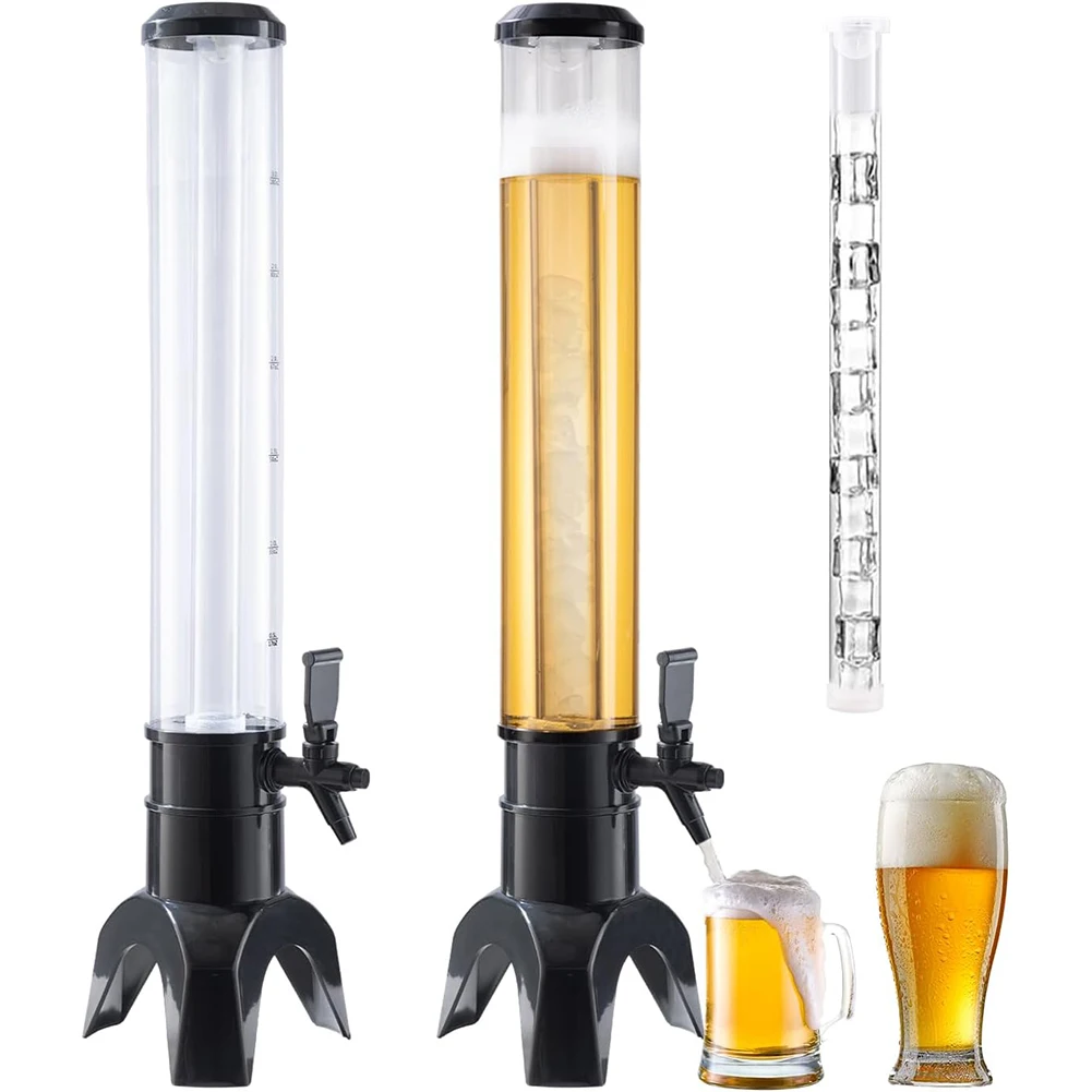 

3L Beer Dispenser Beer Tower with Spigot & Ice Tube Beverage Dispenser LED Light Tabletop Liquor Dispenser for Beer Wine Drinks