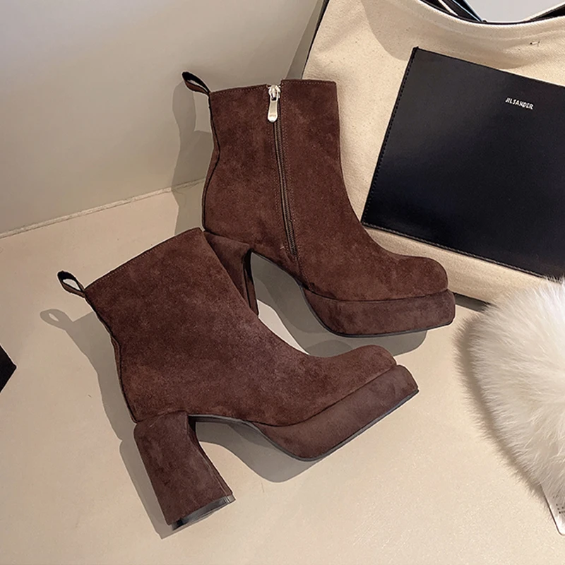 

Platform High Heels Women Ankle Snow Boots Winter Suede Shoes 2025 Elegant Dress Pumps Fashion Short Boots Mujer Chelsea Botas