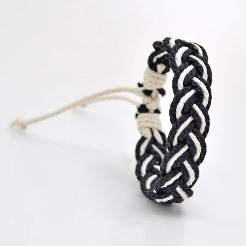 10pcs 20mm Men's Two-color Cotton Rope Hand-woven Bracelet  Ethnic Style Woven Bracelet with Adjustable Length Dropshipping