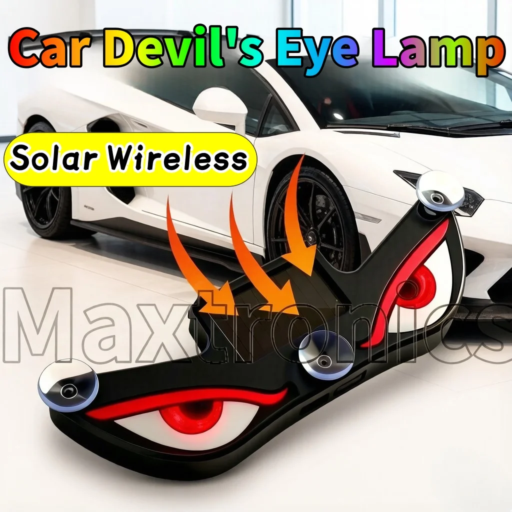 2026 Car Window Devil's Eye Lamp Solar Wireless Suction Cup LED Ambient Light Warning Light Wiring-Free Atmosphere Decoration