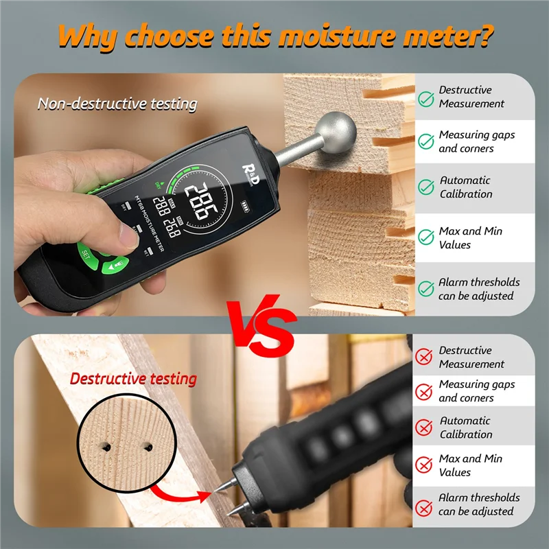 

Digital Wood Moisture Meter Timber Damp Detector LCD Screen Hygrometer Alarm Humidity Tester