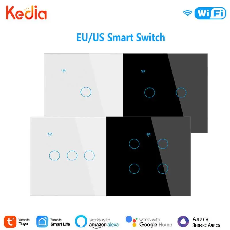 WiFi Smart Switch No Need Neutral/Neutral Wire EU/US Smart Light Switch Tuya Smart Life Control Support Alice Alexa Google Home