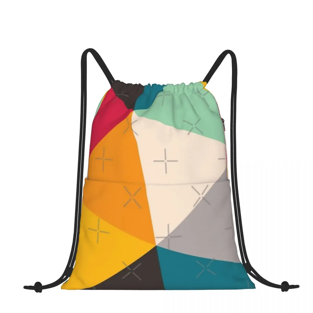 

Рюкзак на шнурке с цветными геометрическими треугольниками, сумка через плечо с карманом на молнии для занятий спортом, Путешествий, Походов, Портативная сумка