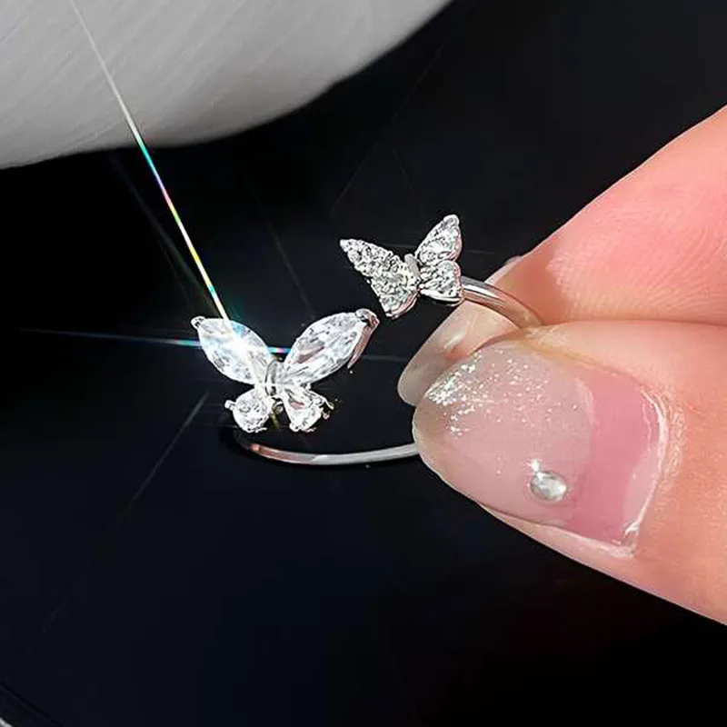 Women's 925 Sterling Silver Crystal Butterfly Opening Ring