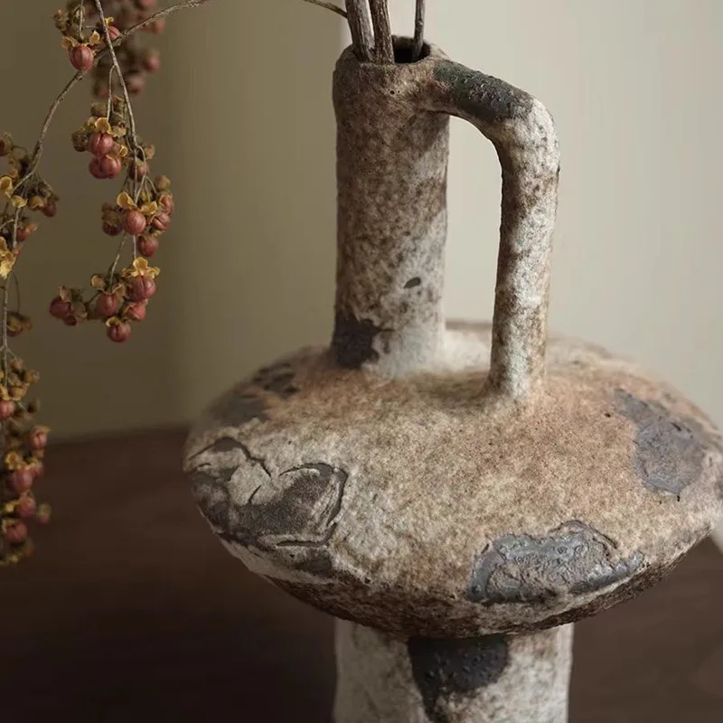 Ceramic Vase Coarse Ceramic Vase Flower Arrangement Retro Handmade Wabi Sabi Style Dry Flowers Zen Flower Arrangement