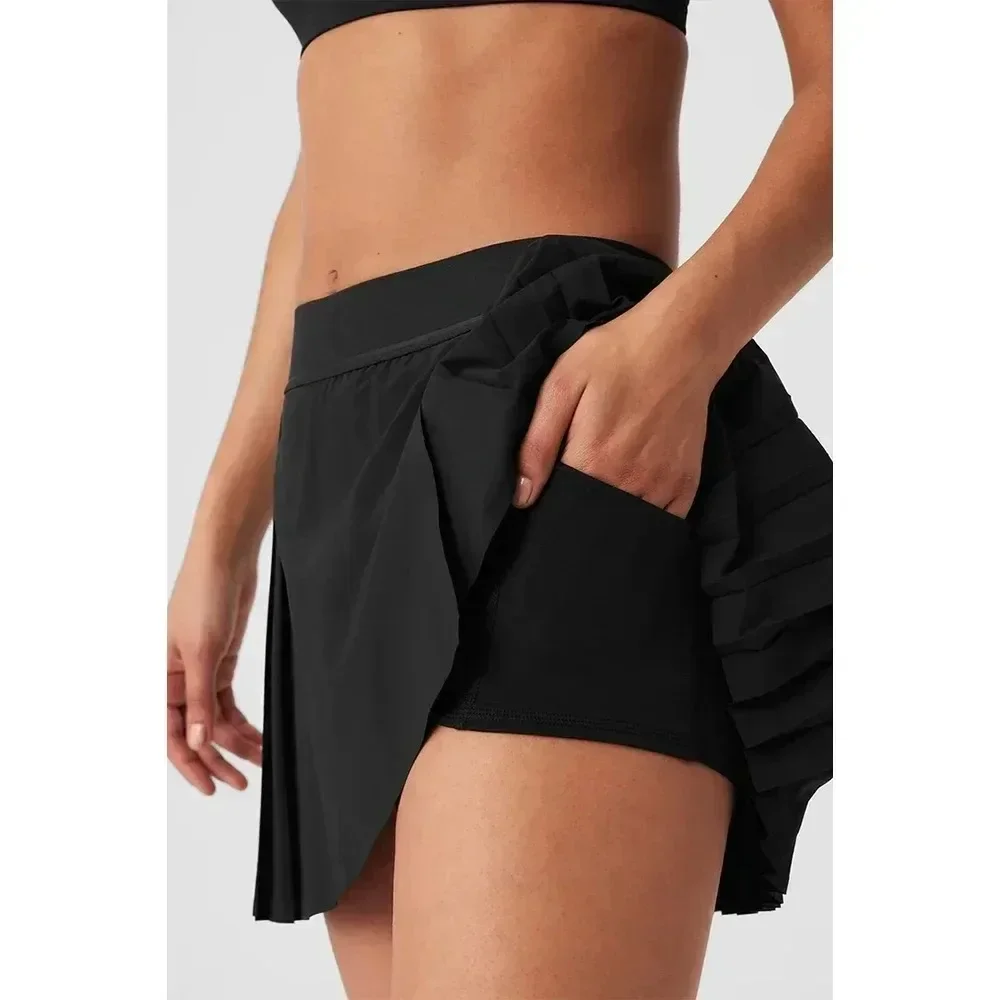 

AL Yoga Tennis Ruffle Skirt Women Sports Running Sexy Fitness Skirt Explosion proof Dew Belt Pocket Golf Sports Shorts Skirts