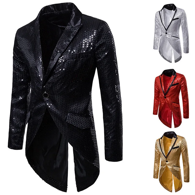 B240European and American men's autumn and winter sequin decoration design evening dress tailcoat men's lapel suit dress