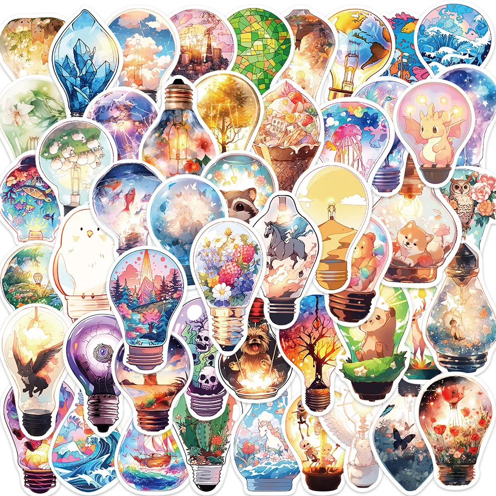 50pcs Cartoon Creative Magic Light Bulb Series Graffiti Stickers Suitable for Laptop Helmet Desktop Decoration DIY Sticker Toys