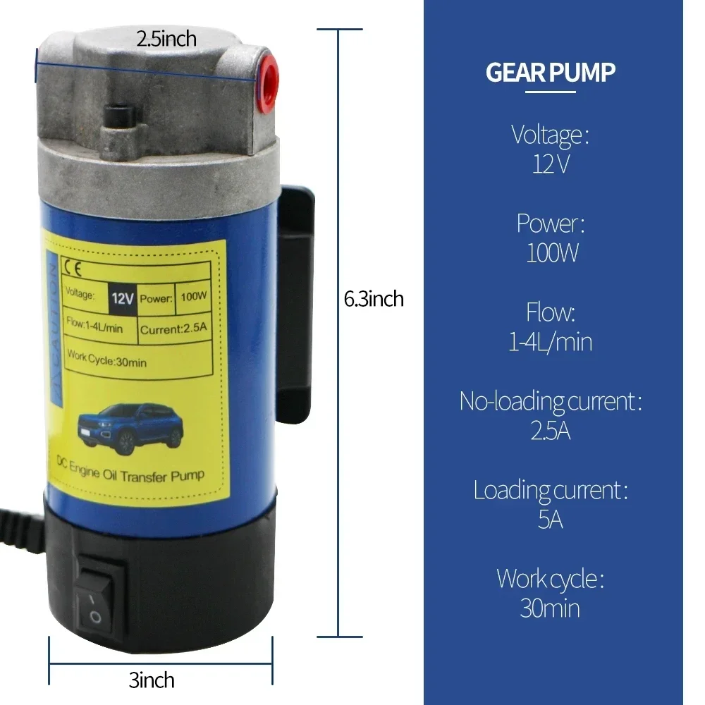 Bomba extractora de aceite diésel, bomba de cambio de transferencia de succión eléctrica de 12V con Motor de tubos, 100W, 4L, para coche, barco,