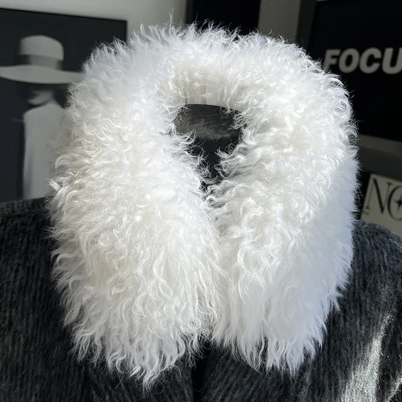 Real Wool Fur Scarf Winter Suction Button Scarf Thick Warm Neck Cover Luxury Wool Big Fur Collar Genuine Wool Curly Fur Scarves