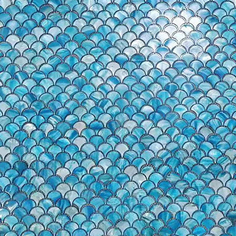 1 Pcs Blue Fish Scale Fan Dyed Shell Mosaic Tile Sticker 30x30cm Bathroom Porch Living Room Background Wall Decor Wall Stickers