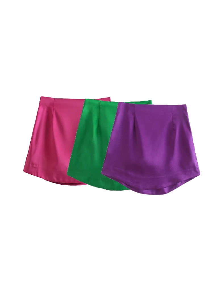 

Koekop Women Fashion Solid Satin Mini Skirt High-waist Side Zipper Chic Lady Woman INS style Soft Short skirts