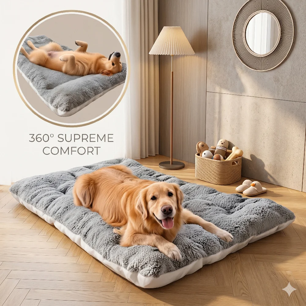 Calming Fluffy Dog Bed Large Pet Sleeping Mat Plush Warm Anti Anxiety Crate Pad Washable Cushion For Golden Retriever Puppy Cat