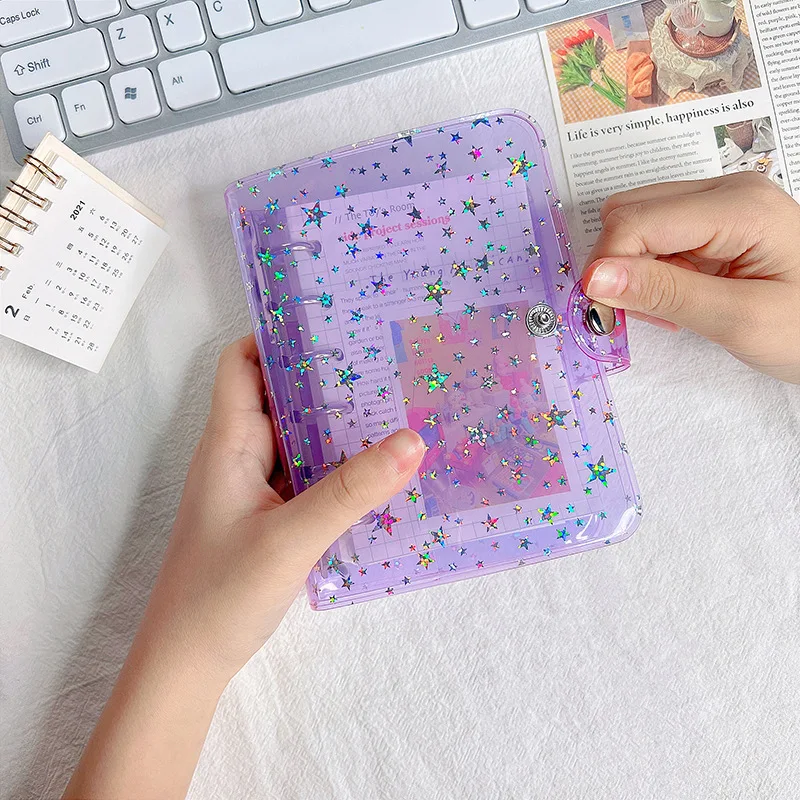 6-Hole A7 Transparent PVC Cover Loose-leaf Book Student Handbook Shell A7 Snap PP Shell Loose-leaf Notebook Cover Budget Binder