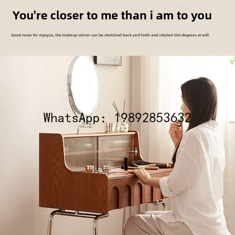 LYY French Vintage Style Light Luxury Small Apartment Bedroom High-end Retro Bedside Makeup Table Dressing Table Vanity Table
